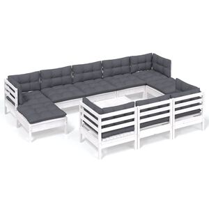vidaXL Hagesofagruppe med puter 11 deler hvit heltre furu