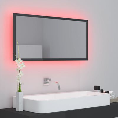 vidaXL LED-badespeil høyglans grå 90x8,5x37 cm akryl