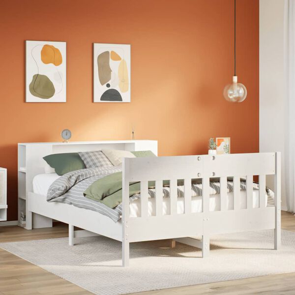 vidaXL Seng med bokhylle uten madrass hvit 140x200 cm heltre furu