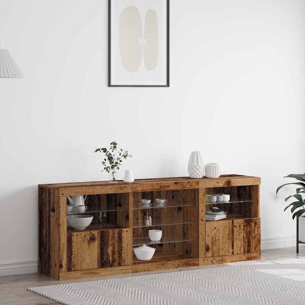 vidaXL LED sideboard Gammelt tre 181,5 x 37 x 67 cm Konstruert tre