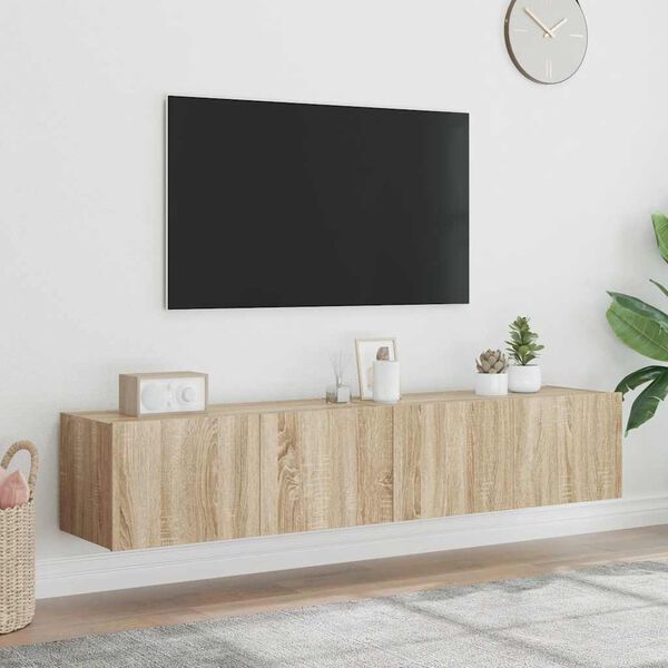 vidaXL Vegghengte TV-benker med LED 2 stk sonoma eik 80x35x31 cm
