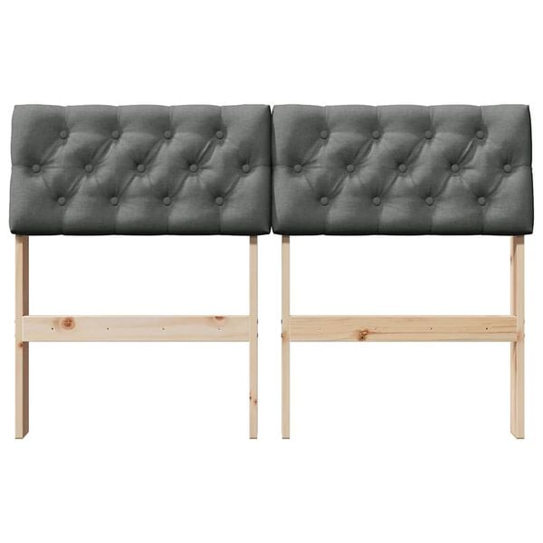 vidaXL Polstret sengegavl M&oslash;rkegr&aring; 120 cm Massiv furu