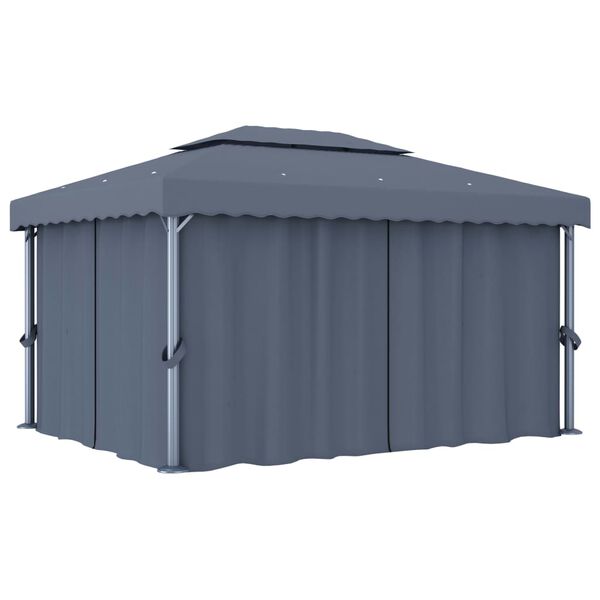 vidaXL Paviljong med gardin 4x3 m antrasitt aluminium