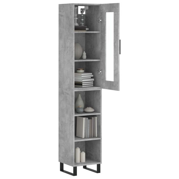 vidaXL Highboard betonggr&aring; 34,5x34x180 cm konstruert tre