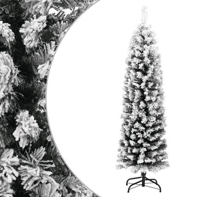vidaXL Slankt kunstig juletre med flokket snø grønn 150 cm PVC