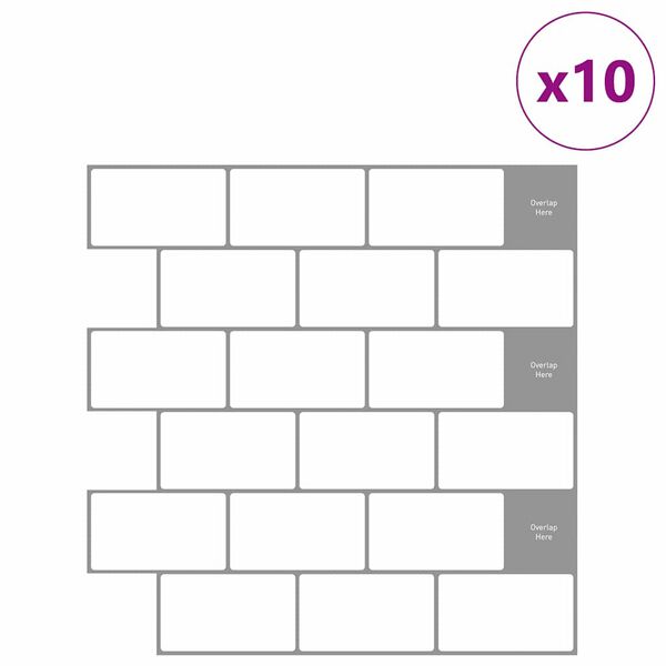 vidaXL Subway-flis 10 pcs Hvit gr&aring; 30,5 x 30,5 cm Polyuretan og PET