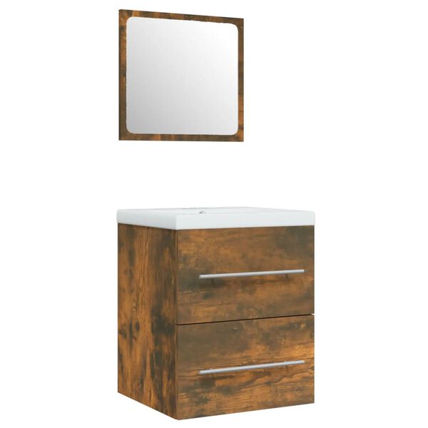 vidaXL Vaskskap med innebygd vask røkt eik konstruert tre