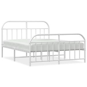 vidaXL Sengeramme i metall med hode- og fotgavl hvit 135x190 cm