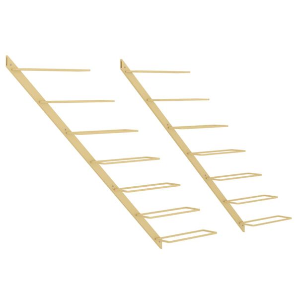 vidaXL Veggmontert vinstativ for 7 flasker 2 stk gull metall