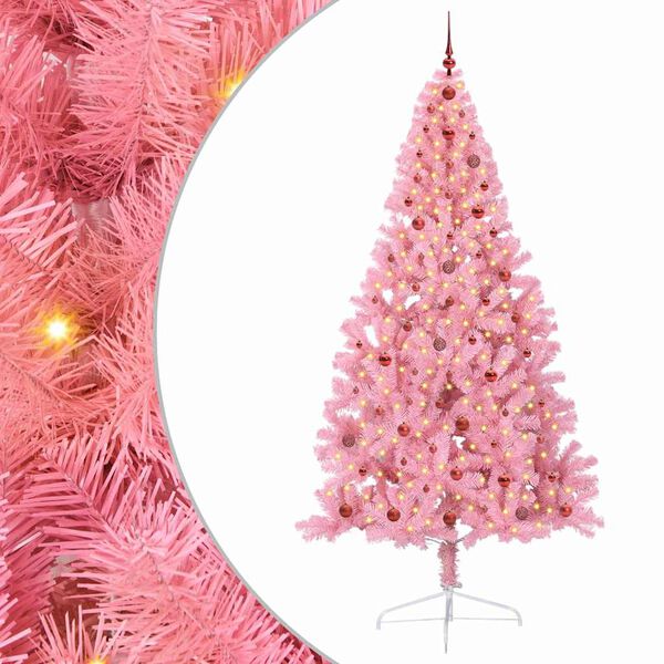 vidaXL Kunstig Forh&aring;ndsopplyst Juletre med 300 LED Rosa 240 cm PVC