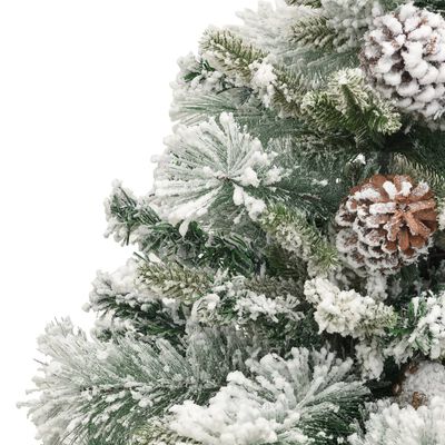 vidaXL Forhåndsbelyst juletre flokket snø og kongler 150 cm PVC og PE