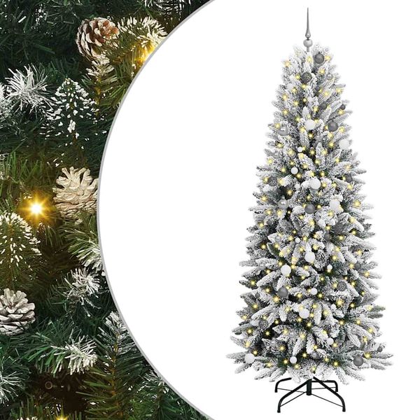 vidaXL Kunstig juletre med 300 LED Hvit 240 cm PVC, plast, st&aring;l og PE