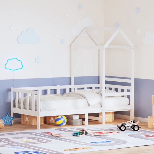 vidaXL Dagseng med tak hvit 90x190 cm heltre furu