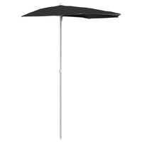 vidaXL Halvrund parasoll med stang 180x90 cm svart