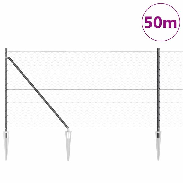 vidaXL Gjerdep&aring;le Gr&aring; 50 x 1,2 m (50 mm mesh) St&aring;l og PVC