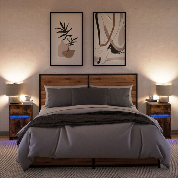 vidaXL Nattbord med LED 2 stk røkt eik konstruert tre