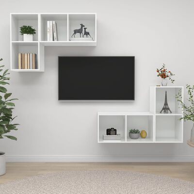 vidaXL Vegghengte TV-benker 4 stk høyglans hvit sponplate