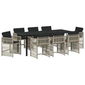 vidaXL Hage Spisegruppe 9 pcs Lysegr&aring; polyrotting