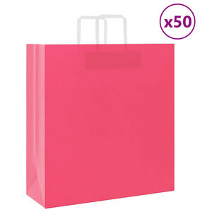 vidaXL Papirposer 50 stk med h&aring;ndtak rosa 45x17x48 cm