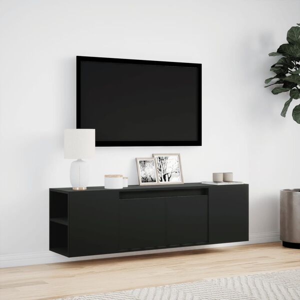 vidaXL Vegghengt TV-benk med LED svart 135x31x39,5 cm