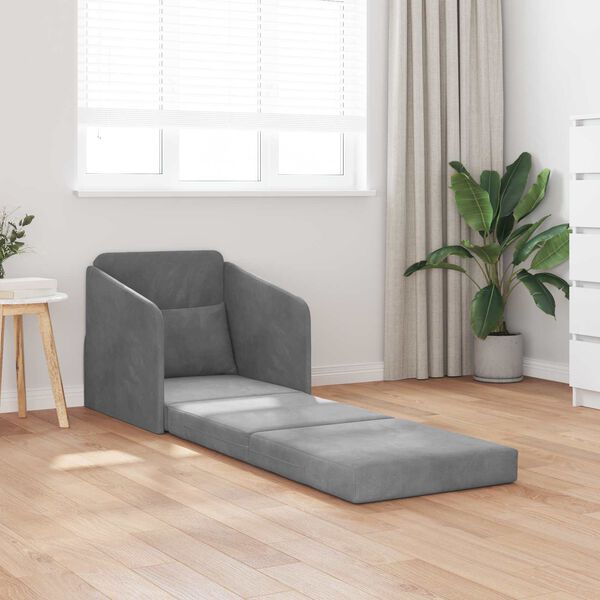 vidaXL Sammenleggbar Sofa seng M&oslash;rkegr&aring; 65 x 80 x 83 cm Fl&oslash;yel