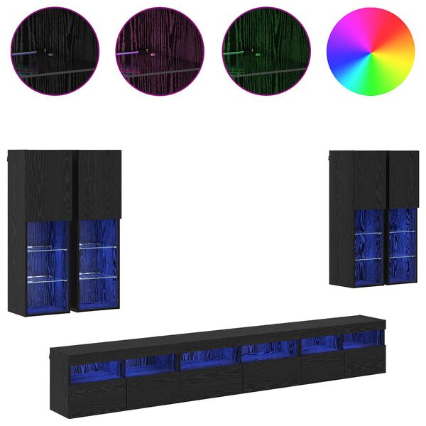 vidaXL TV vegghyllesett Veggmontert 7 pcs Svart Eik Konstruert tre