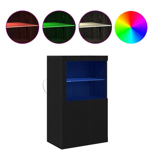 vidaXL LED sideboard Svart Eik 60,5 x 37 x 100 cm Konstruert tre