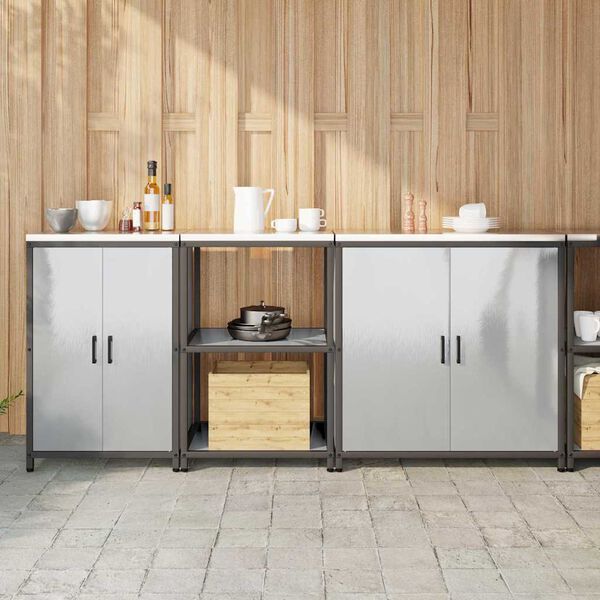 vidaXL Kj&oslash;kkenoppbevaringssett med hylle 3 pcs s&oslash;lv Rustfritt St&aring;l