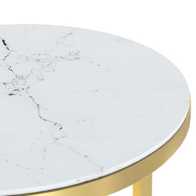 vidaXL Sidebord gull og hvit marmor 45 cm herdet glass