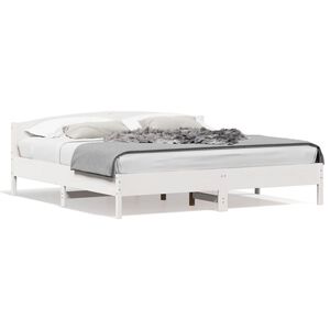 vidaXL Sengeramme med madrass hvit 200x200 cm heltre furu