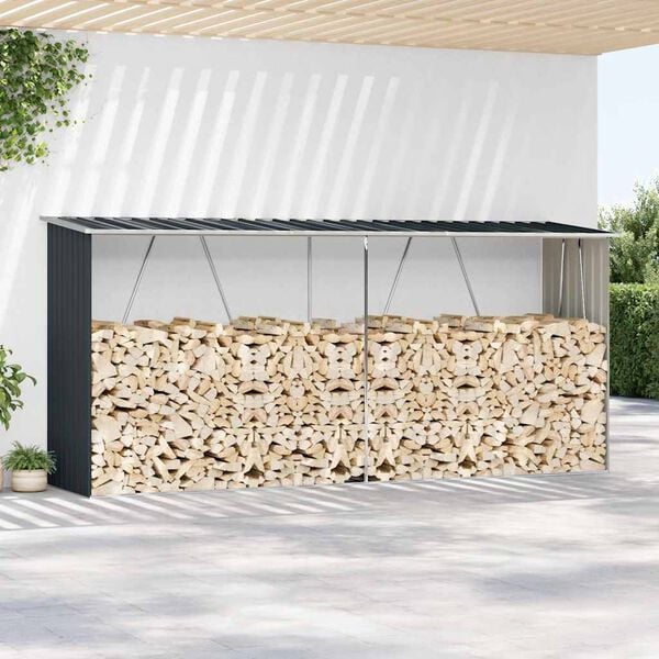 vidaXL Vedskjul galvanisert stål 330x84x152 cm antrasitt