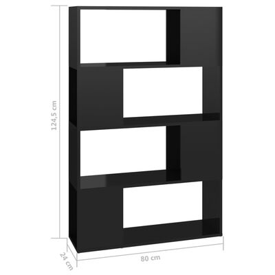 vidaXL Bokhylle/Romdeler høyglans svart 80x24x124,5 cm