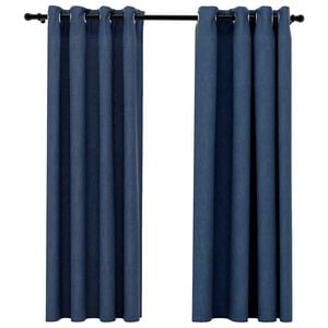 vidaXL Lystette gardiner maljer og lin-design 2 stk bl&aring; 140x175 cm