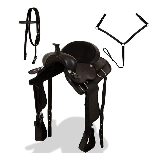 vidaXL Westernsal, hodelag & brystsele ekte l&aelig;r 15" svart