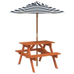 vidaXL Piknikbord for 4 barn med parasoll heltre gran