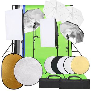 vidaXL Fotostudiosett med lyssett, bakgrunn og reflektor