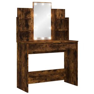 vidaXL Sminkebord med LED r&oslash;kt eik 96x40x142 cm