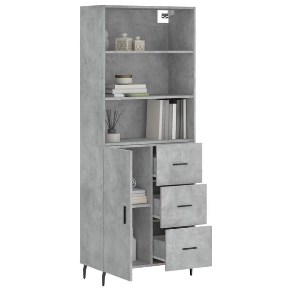 vidaXL Highboard betonggr&aring; 69,5x34x180 cm konstruert tre