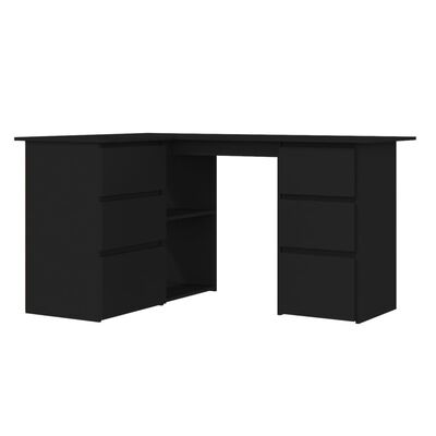 vidaXL Hjørneskrivebord svart 145x100x76 cm sponplate