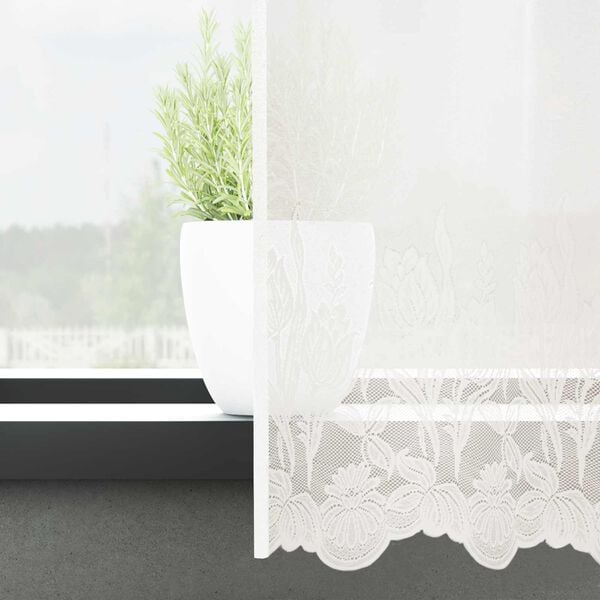 vidaXL Blondegardin med gardiner Blomster Hvit 140 x 750 cm Polyester