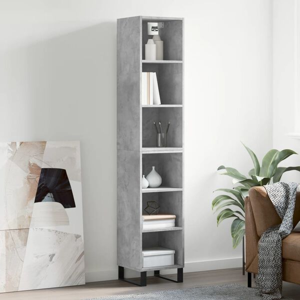 vidaXL Highboard betonggr&aring; 34,5x32,5x180 cm konstruert tre