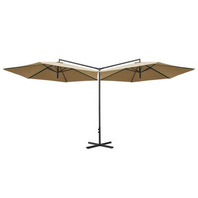 vidaXL Dobbel parasoll med stålstolpe gråbrun 600 cm