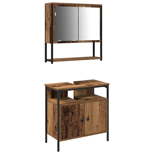 vidaXL Baderomsinnredningssett med hylle 2 pcs Brun Konstruert tre