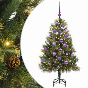 vidaXL Kunstig hengslet juletre med kjegler gr&oslash;nn 120 cm