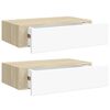 vidaXL Veggmonterte skuffehyller 2 stk eik og hvit 40x23,5x10 cm MDF