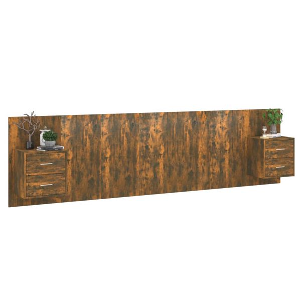 vidaXL Sengegavl med skap røkt eik konstruert tre