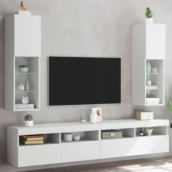 vidaXL TV-benker med LED-lys 2 stk hvit 30,5x30x102 cm