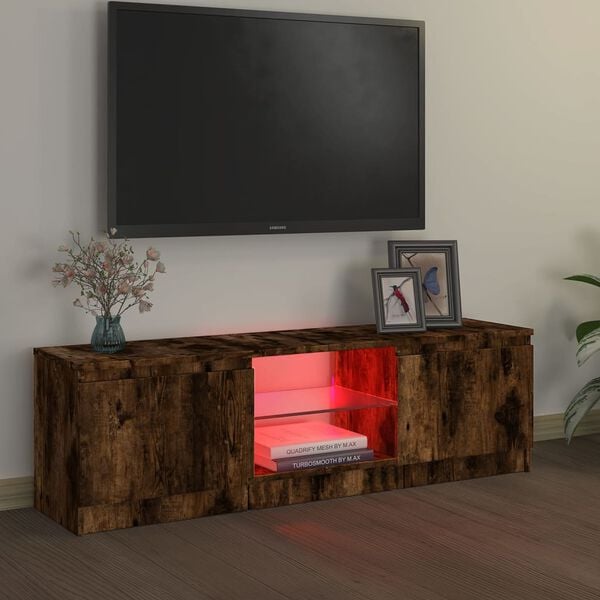vidaXL TV-benk med LED-lys røkt eik 120x30x36 cm