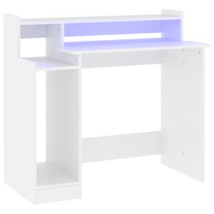 vidaXL Skrivebord med LED-lys hvit 97x45x90 cm konstruert tre