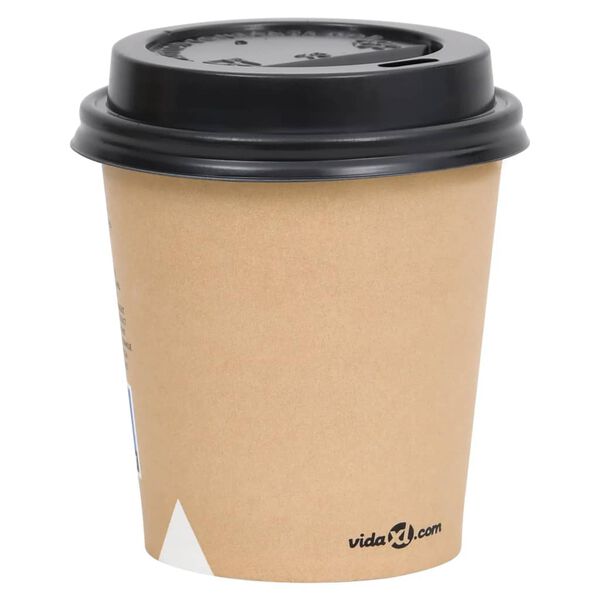 vidaXL Kaffepapirkopper med lokk 200 ml 1000 stk brun